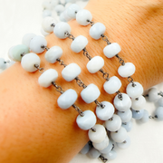 Blue Opal Rondel Oxidized Wire Chain